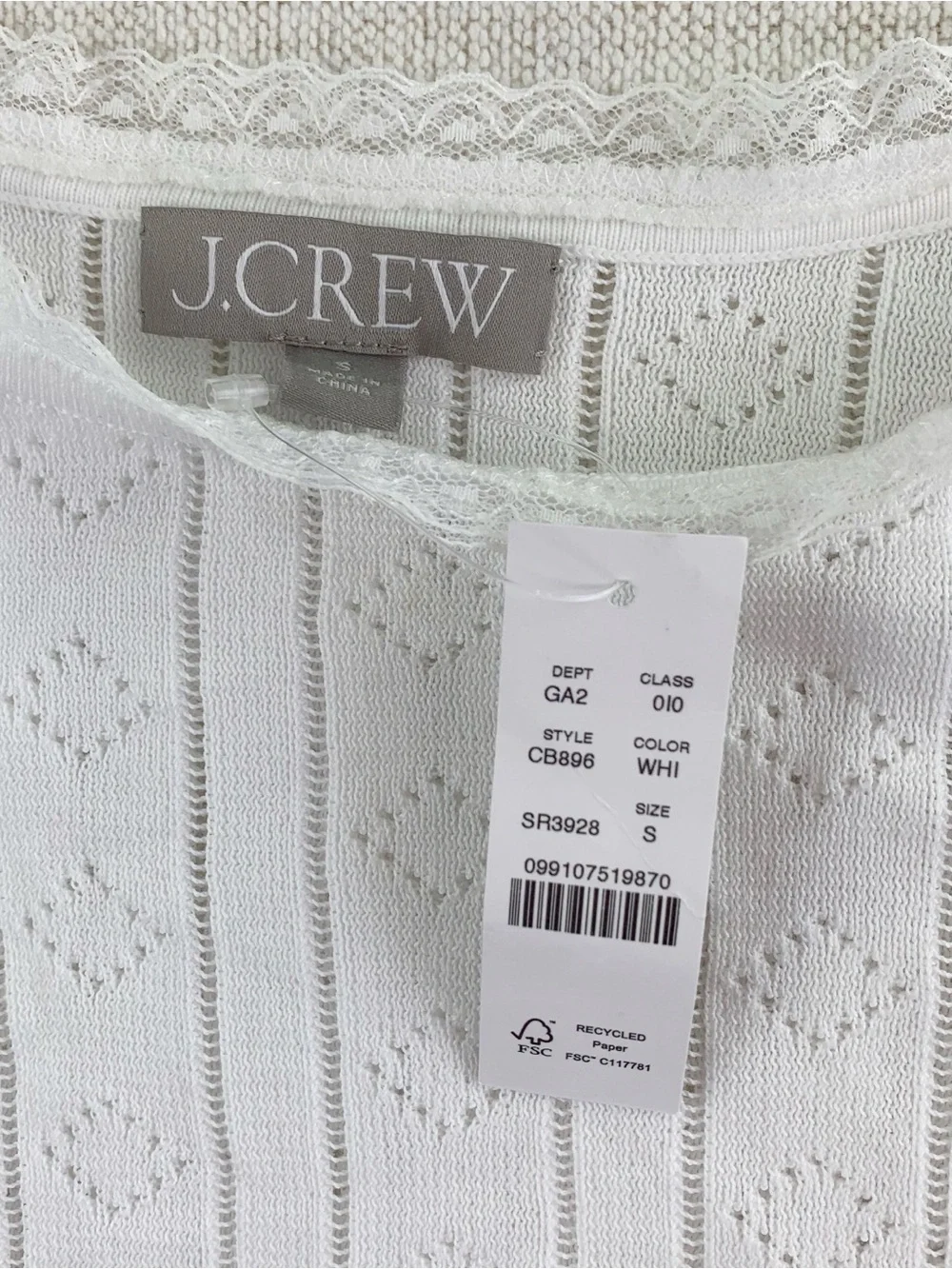 J Crew New Pointelle sweater-tank in premium ultrafine cotton lace trim white